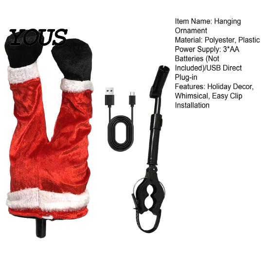 Plush Santa Claus Leg Ornament Christmas Swinging Ornament, Electric Hanging Legs for Tree, Animated Holiday Tree Decorations Fluffy Funny Topper with