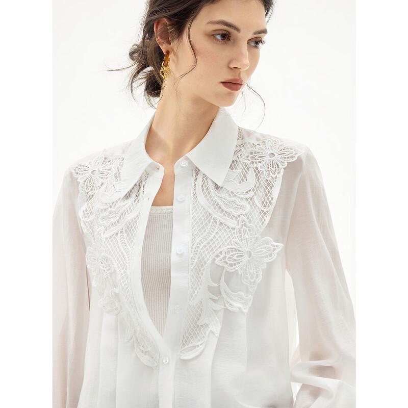 ELLE Women's Textured Lace Long Sleeve Blouse