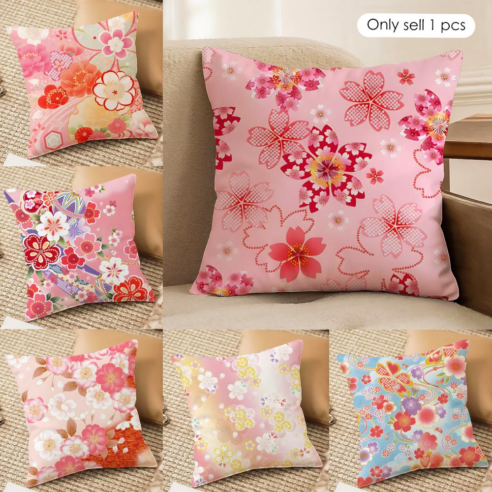 Cherry blossoms Cushion Cover Soft Plush Fabric DoubleSided Printed Cushion Covers for All Seasons Home Decor