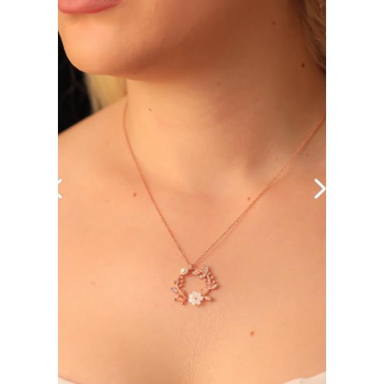 925 Sterling Silver Pearl And Pearl Magnolia Flower Necklace