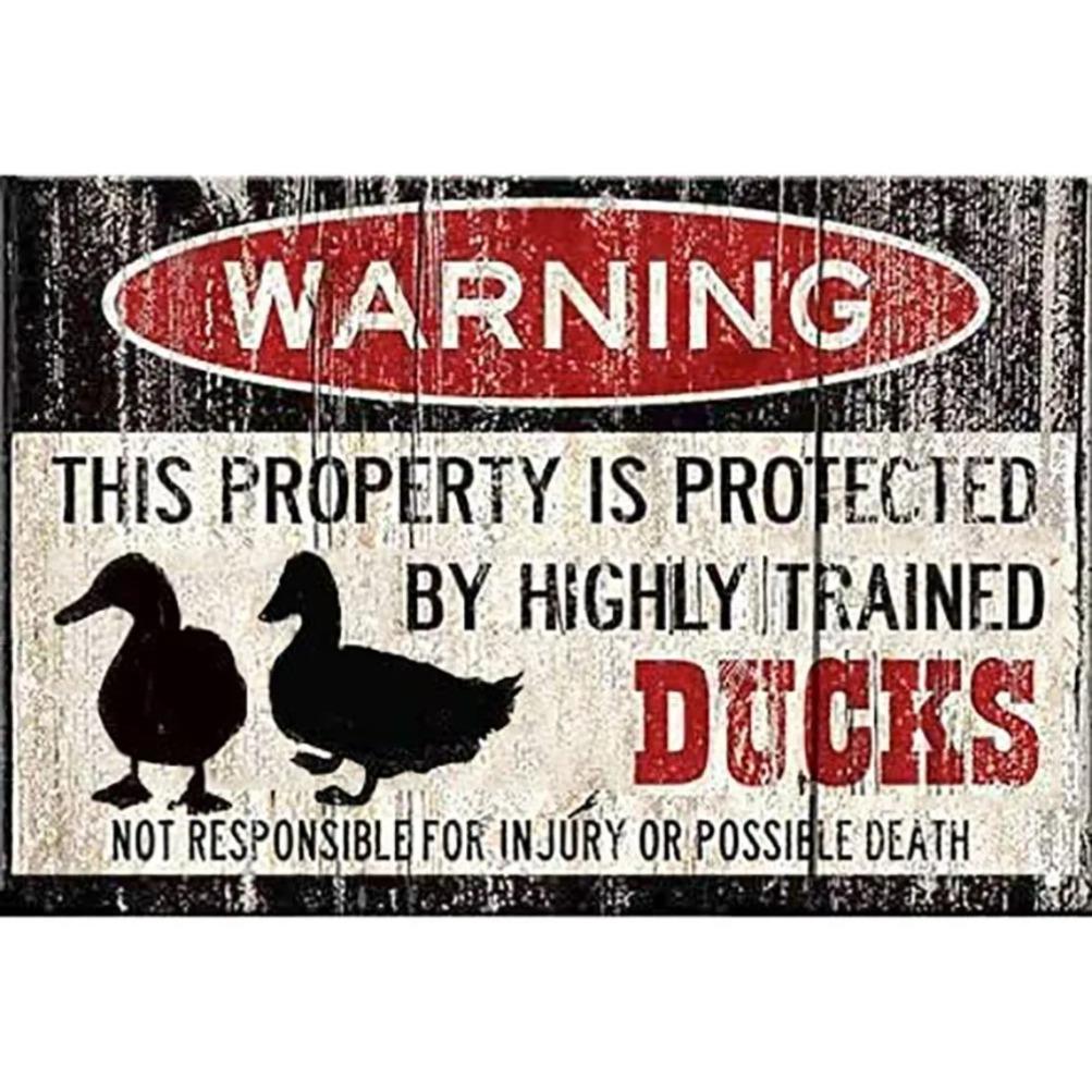 12x8" "This Thing Is Protected By Highly Trained Ducks" Funny Metal Sign | Vintage Style Decor | Home Bar & Kitchen Wall
