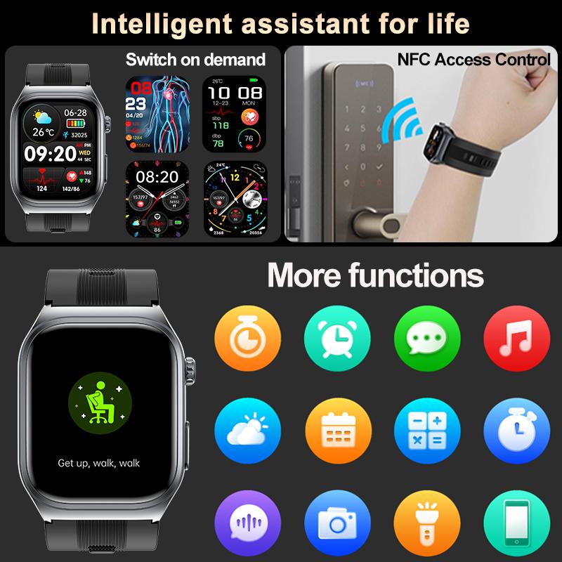 SACOSDING Новый 2,06-дюймовый AMOLED HD-экран Воздушный насос + Баллон Точный тест на истинное артериальное давление Фитнес-трекер Мониторинг ЭКГ BT Call NFC Умные часы