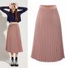 European Chiffon Pleated Midi Skirt, Elastic High Waist, Slim Fit