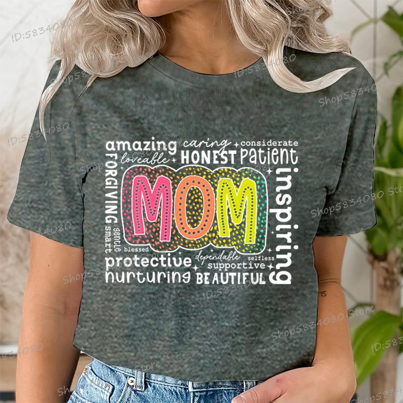 Retro Mother Fashion Casual Tops Gift for Mom Funny T Shirts Mothers Day Classic Tops Mom Life Printed Tshirt Womens Clothing