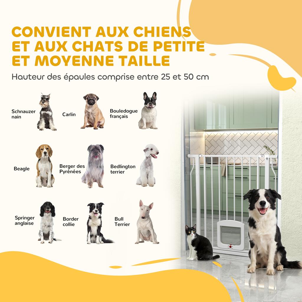 Dog Safety Gate, Extendable, 75-85 cm, Double Locking, Height 76 cm, White