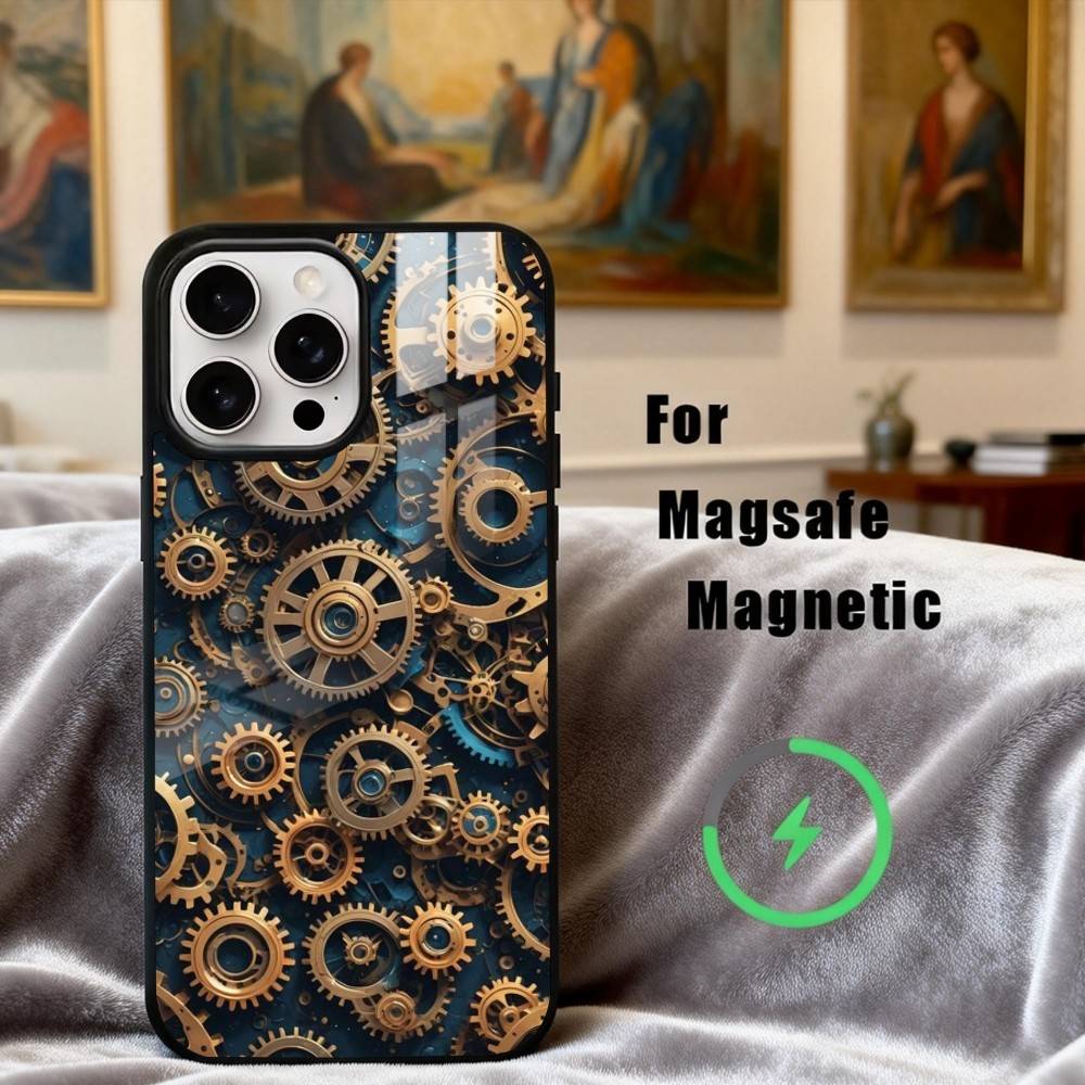 M-Механический G-Шестерня-R Чехол для телефона Для iPhone17,16,15,14,13,12,11 Plus,Для крышки с магнитной беспроводной зарядкой