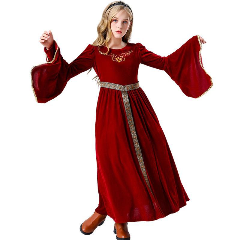 Halloween retro medieval court long dress, children's princess dress for theatrical performances, cosplay, and stage costumes