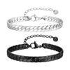 Flat Cuban Chain Bracelets for Men Boys,Adjustable Stainless Steel Links Wristband,Classic Male Accessories Zircon Gifts