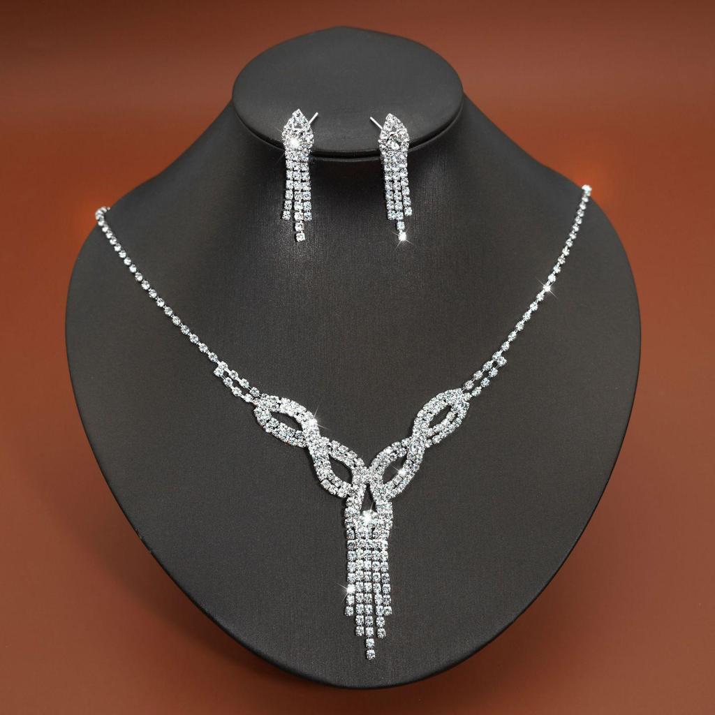 Роскошное геометрическое ожерелье с кисточкой из страз и набор серег-гвоздиков для женщин