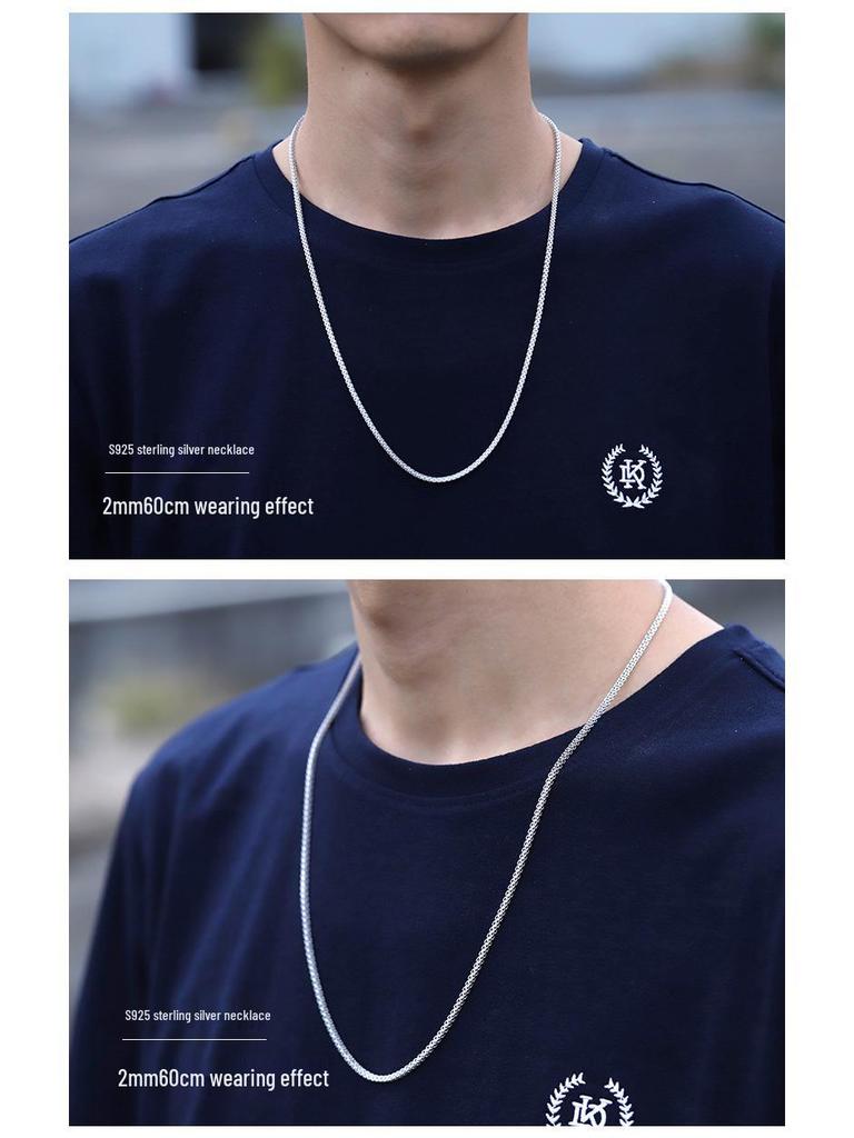 Мужская модная толстая цепочка-колье из стерлингового серебра 925 пробы - с покрытием из белого золота, без подвески