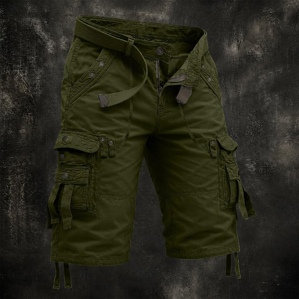 Men's Cotton Cargo Shorts with Multiple Pockets, Casual Summer Shorts (Belt Not Included)