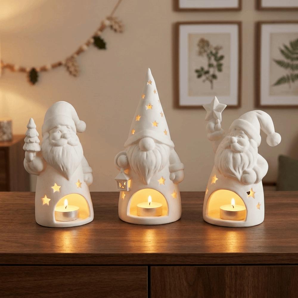 Hollow Out Santa Claus Candle Holder Unpainted Christmas Tealight Holder Home Decor