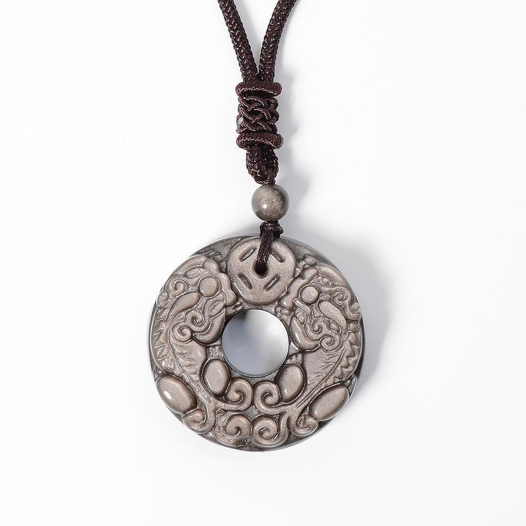 Натуральный Черный Обсидиан Пиксиу Застежка Безопасности Кулон Ожерелье для Мужчин и Женщин