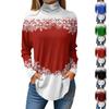 Women Fall Casual Long Sleeve Shirts Sweatshirt Vintage Printed High Neck Top Pullover