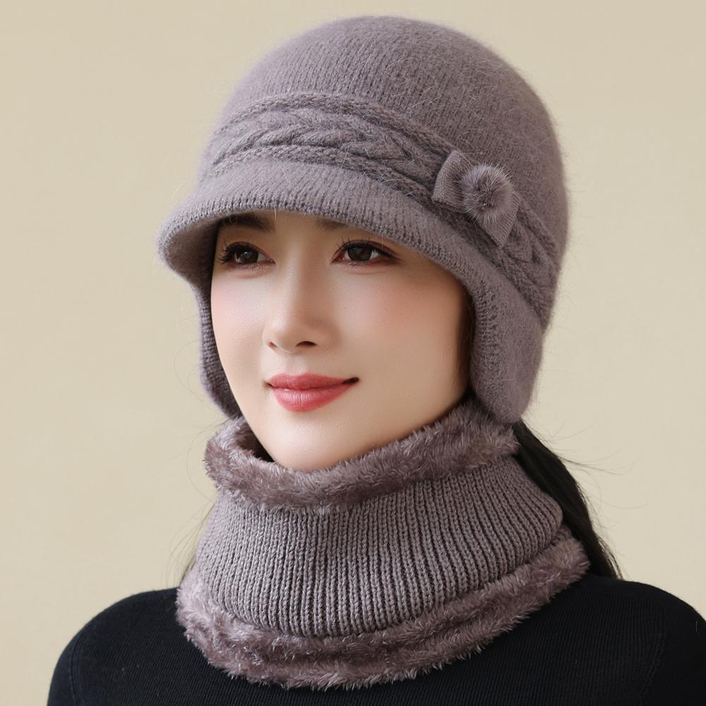 Новый стиль Женская зимняя шапка Защита ушей Теплый костюм Плюшевая подкладка из искусственного меха Теплые шапки для женщин Повседневная шапка из кроличьего меха Зимняя вязаная шапка