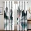 Japanese Style Chinese Painting Landscape Cloud High Shading Curtain For Bedroom Living Room Hotel Window 2 Pcs Blackout Drape