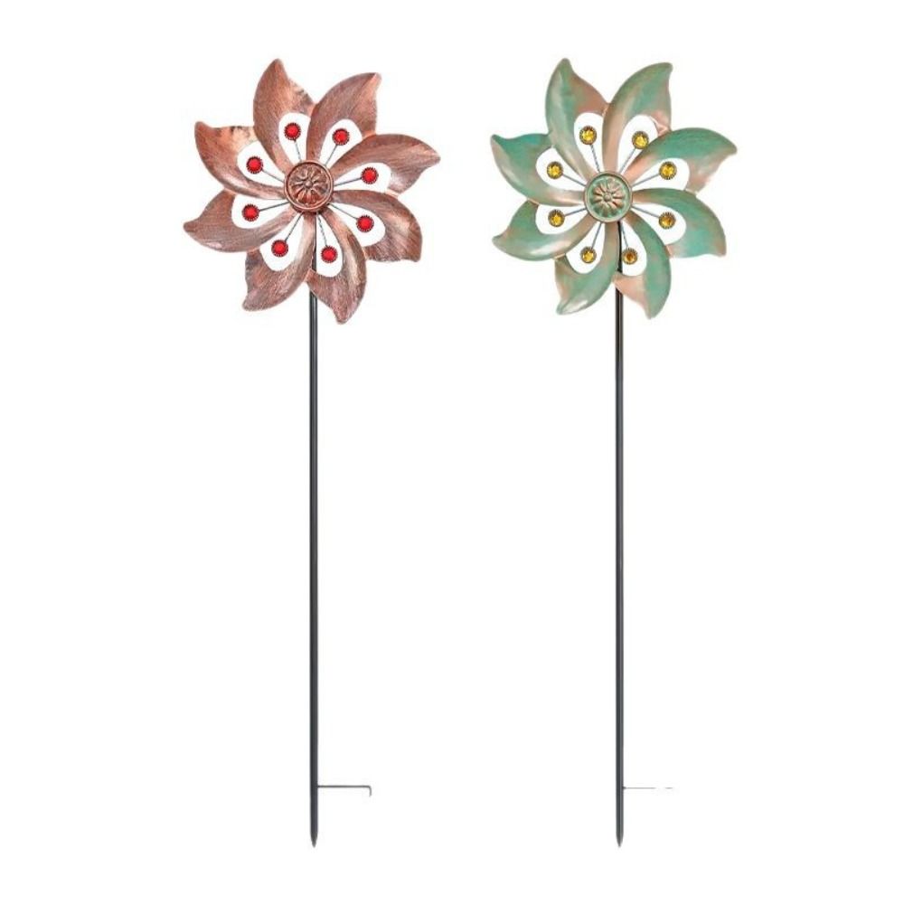 Rotating Wind Spinners Metal Flower Pinwheel Double Windmill Sculpture  Lawn