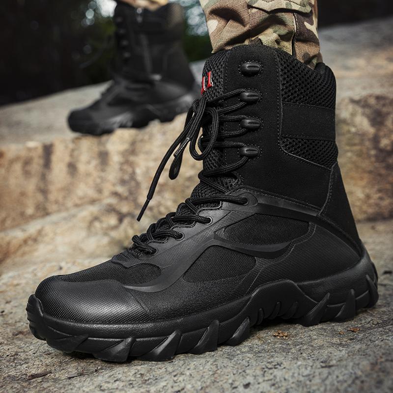 Outdoor High-top Boots Men Shock-absorbing Anti-slip Combat Boots Men Soft Wear-resistant Lace-up Comfortable Hiking Shoes Men