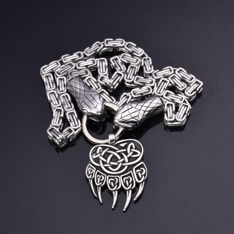 Nordic Stainless Steel Viking Snake Head Bear Claw Pendant Necklace Men's Jewelry Gift