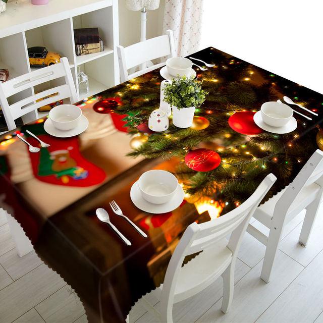 Christmas Gift Ball Pattern Colorful Tablecloth Rectangular Party Waterproof Tablecloth Home Living Room Kitchen Decoration