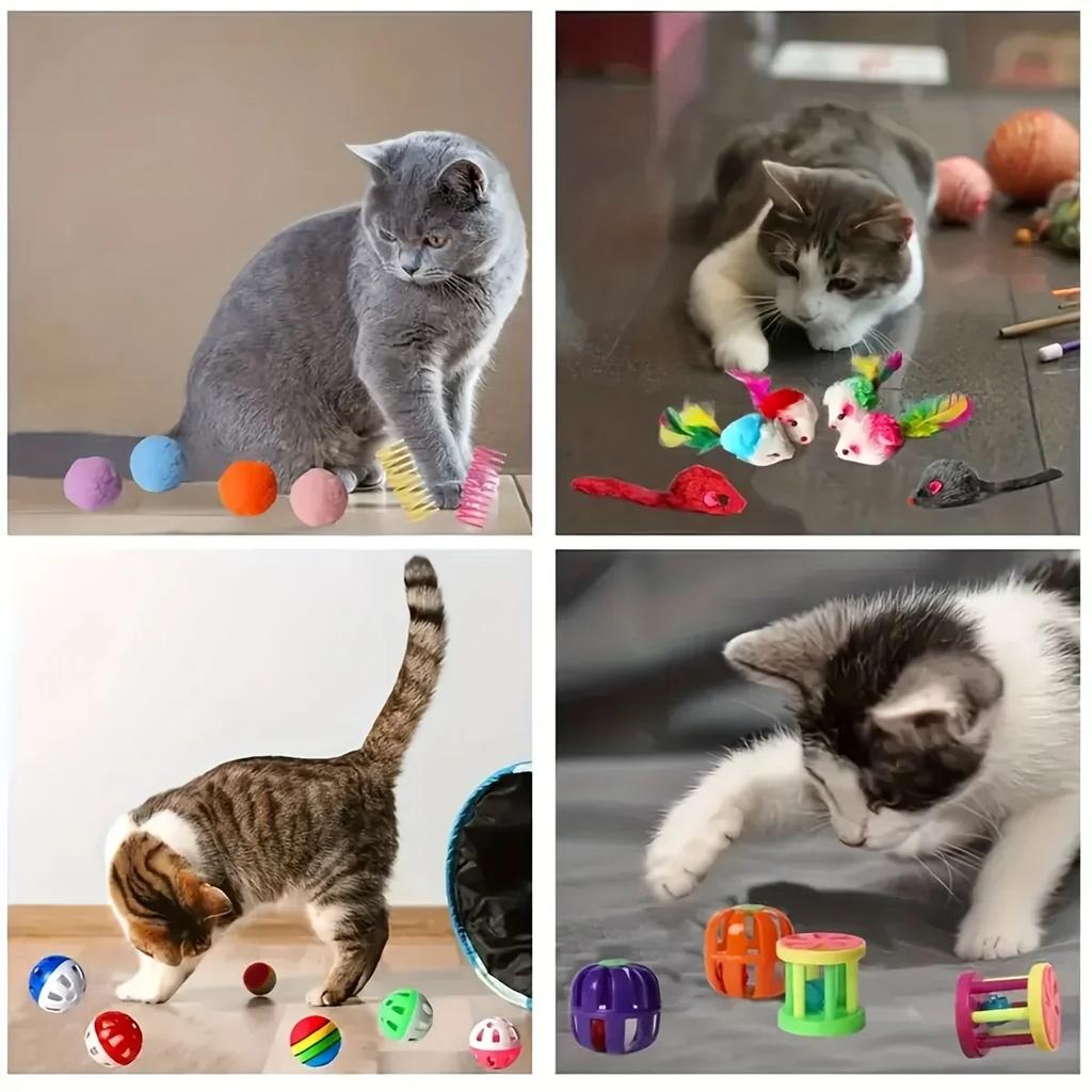 22pcs Kitten Toys Variety Pack-Pet Cat Toys Combination Set Cat Toy Funny Cat Stick Sisal Mouse Bell Ball Cat Supplies