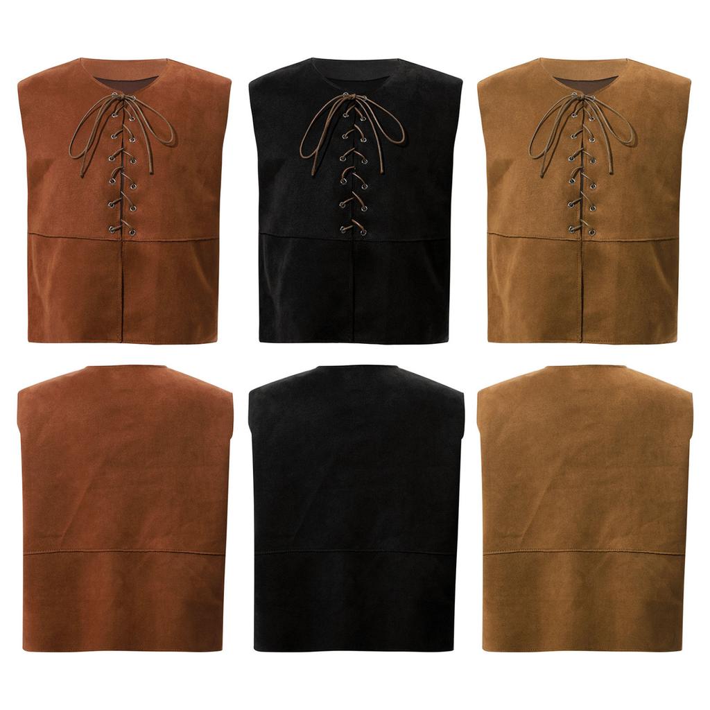 Kids Boy Girl Medieval Vest Lace Up Steampunk Renaissance Waistcoat Top Halloween Costume