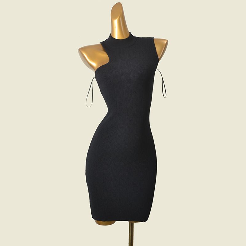 Foreign Trade Original Order Half Turtleneck Bodycon Dress Shoulder Digging Sleeveless Inner Match Sexy Knitting Base Sexy Dress
