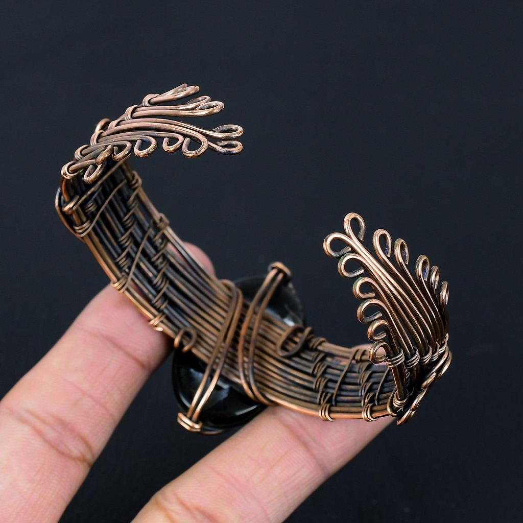 Синий австралийский тройной опал, драгоценный камень, чистая медная проволока, обернутая вручную, манжета/браслет, ювелирные изделия