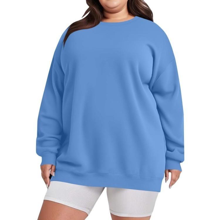 Женский oversize пуловер с круглым вырезом, свитшот, топ с длинным рукавом, больших размеров