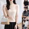 Women Sweater Half High Collar Half Sleeve Knitting Tops Solid Color Slim