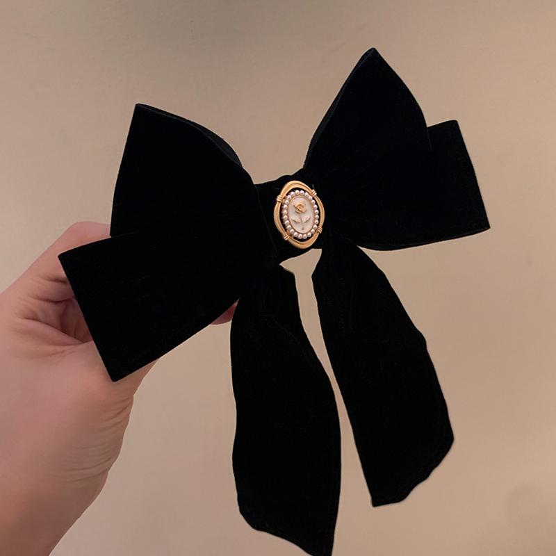 Black Velvet Rose Bow Hair Clip for Women's Elegant Ponytail Clip Fashion Hair Accessory