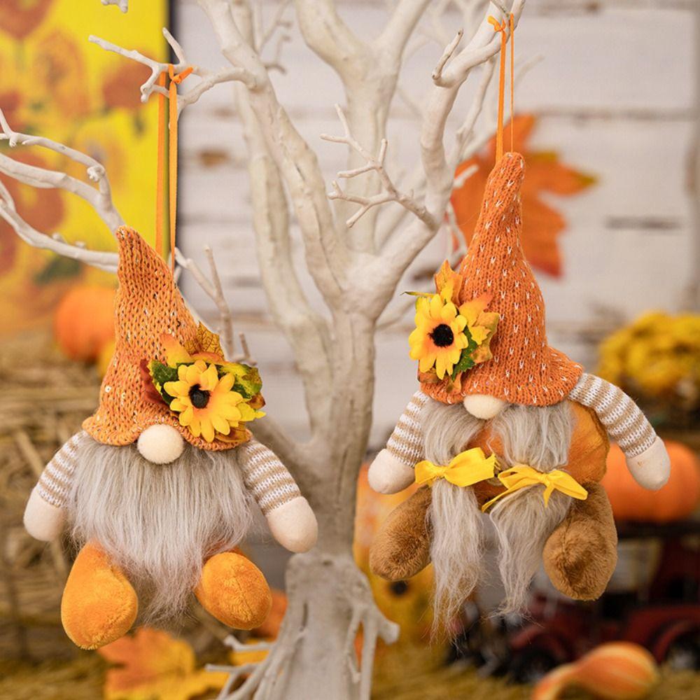 Straw Hat Harvest Gnome Doll Maple Leaf Design Thanksgiving Decor Gnome Ornament  Harvest Season