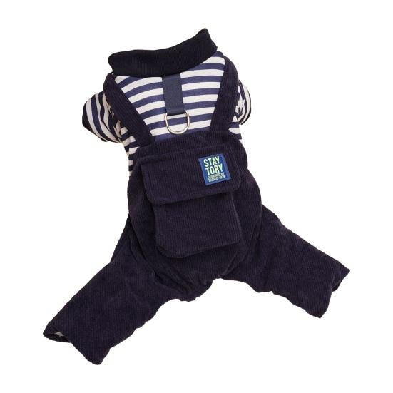 Yousheng Cat Dog Clothing Fake Two-Piece Design Four Legged with Traction Ring Striped Thickened Autumn Winter Dog Clothes