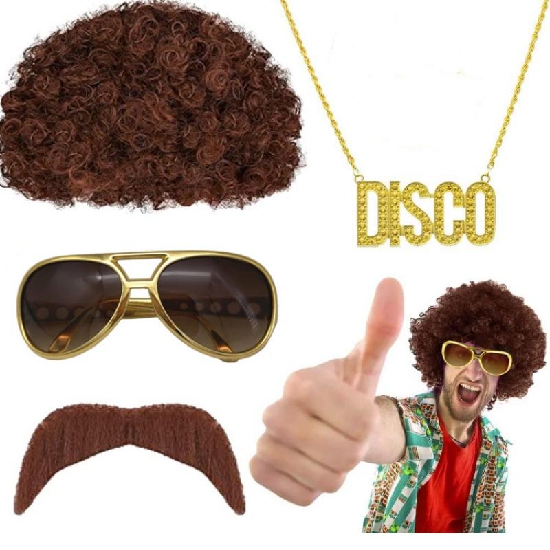 Costume Jewelry Set Synthetic Curly Hair Wigs Afro Wig Sunglasses Necklace For Adult Hip Hop Cosplay Party Accessories Hair Prop