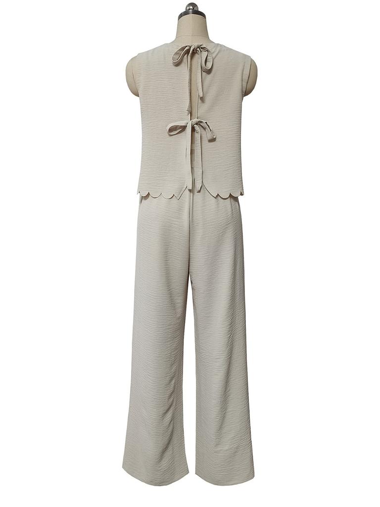 Комплекты из частей для женщин, летние наряды, жилет без рукавов и широкие брюки, завязка сзади