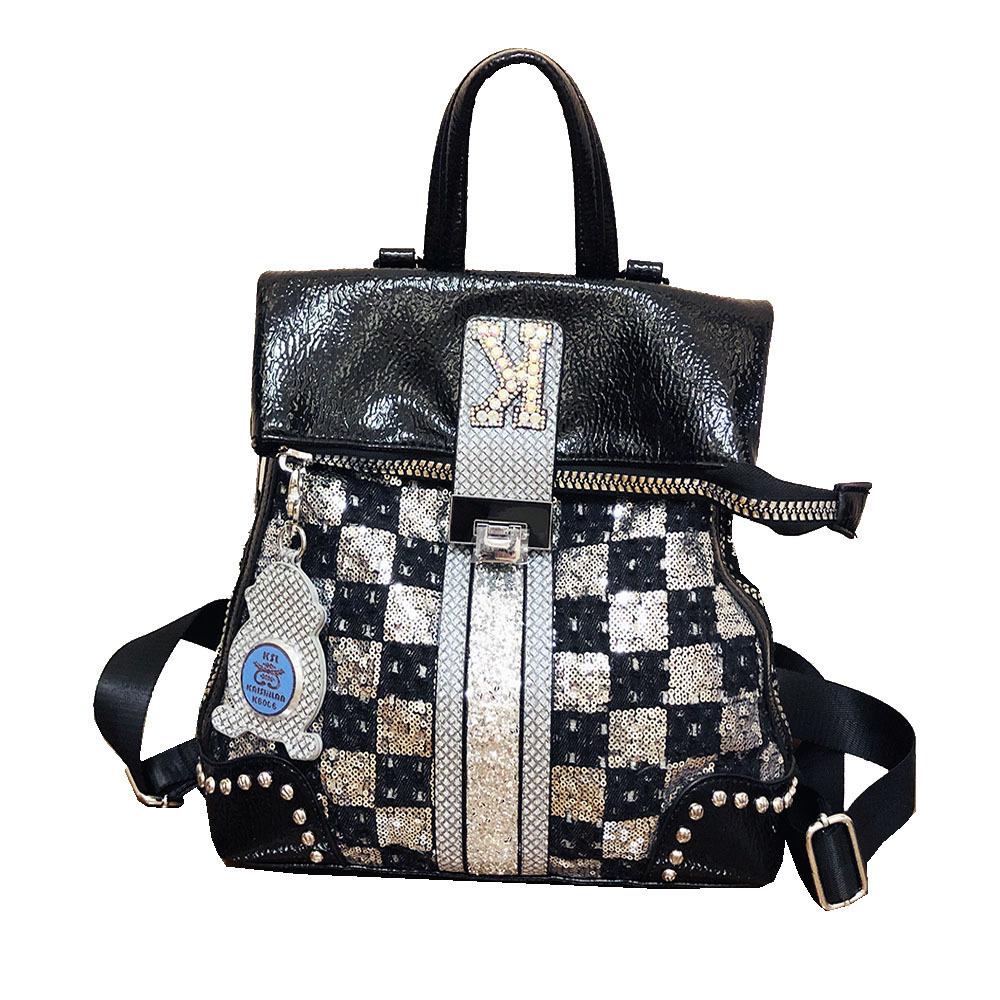 Denim Sequin Checkered Backpack, Crossbody Bag, Women's Bag, Multi-purpose Single Shoulder Fashionable and Personalized Backpack
