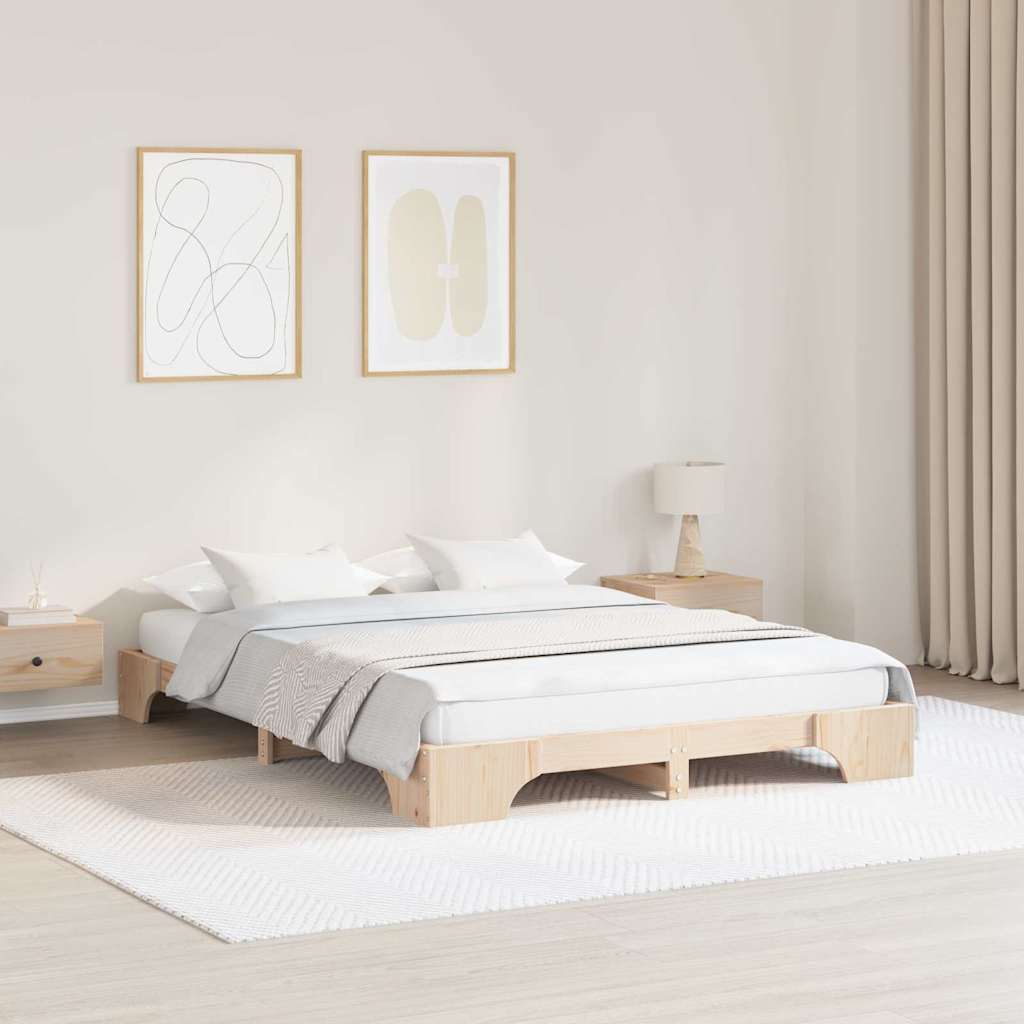 Bed Frame Natural 140 x 200 cm Solid Pine Wood