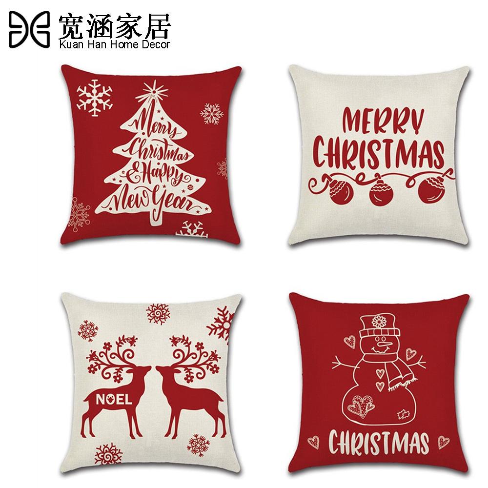 New Christmas pillow cover linen festival pillow bedside cushion four-piece set