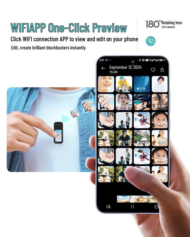 Magnetic 2.7K Night Vision Action Camera with Image Stabilization - Wearable Outdoor Thumb Camera for Cycling