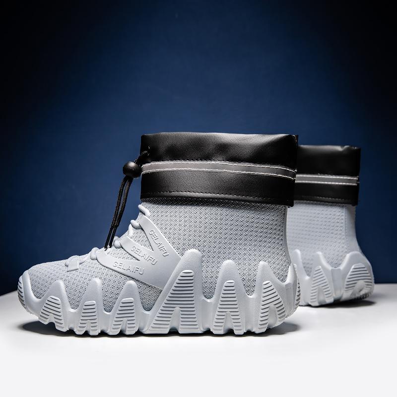 Модные зимние ПВХ водонепроницаемые мужские зимние ботинки с толстым дном, нескользящие, модные и повседневные, плюс бархатные теплые мужские ботинки, рабочая обувь