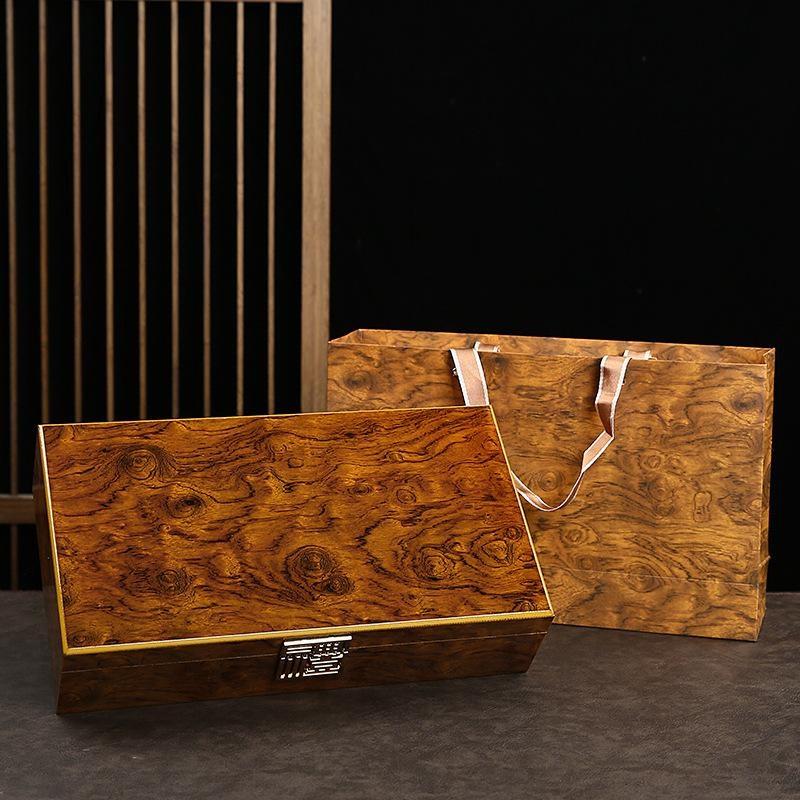 Golden Teak Wood Grain Gift Box Versatile Tea Leaves Box Elegant Wood Pattern Gift Box Perfect For Tea Lovers Premium Quality Tea Gift Packaging