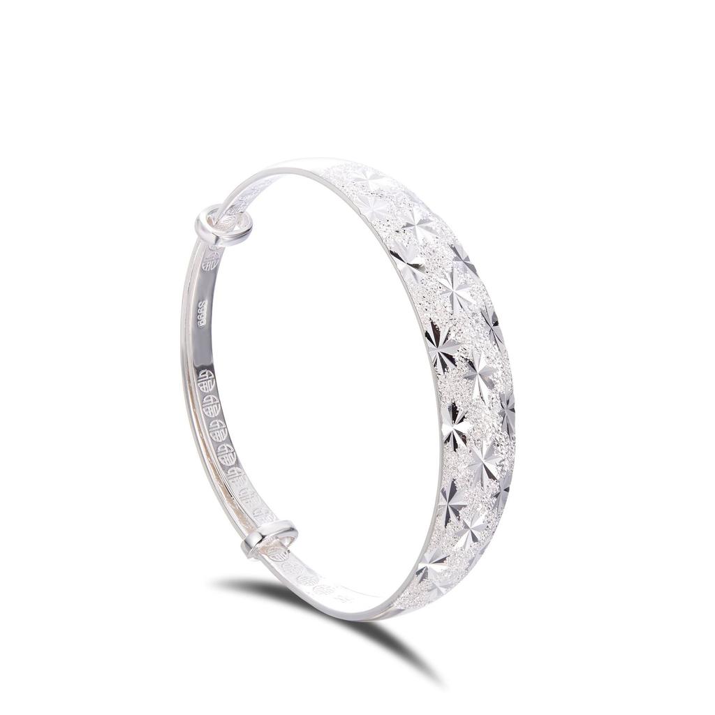 S999 Silver Plated Bracelet Women's Wide Face Full Sky Star Solid Foot Silver Bracelet Mom's Gift for Elderly Silver Jewelry