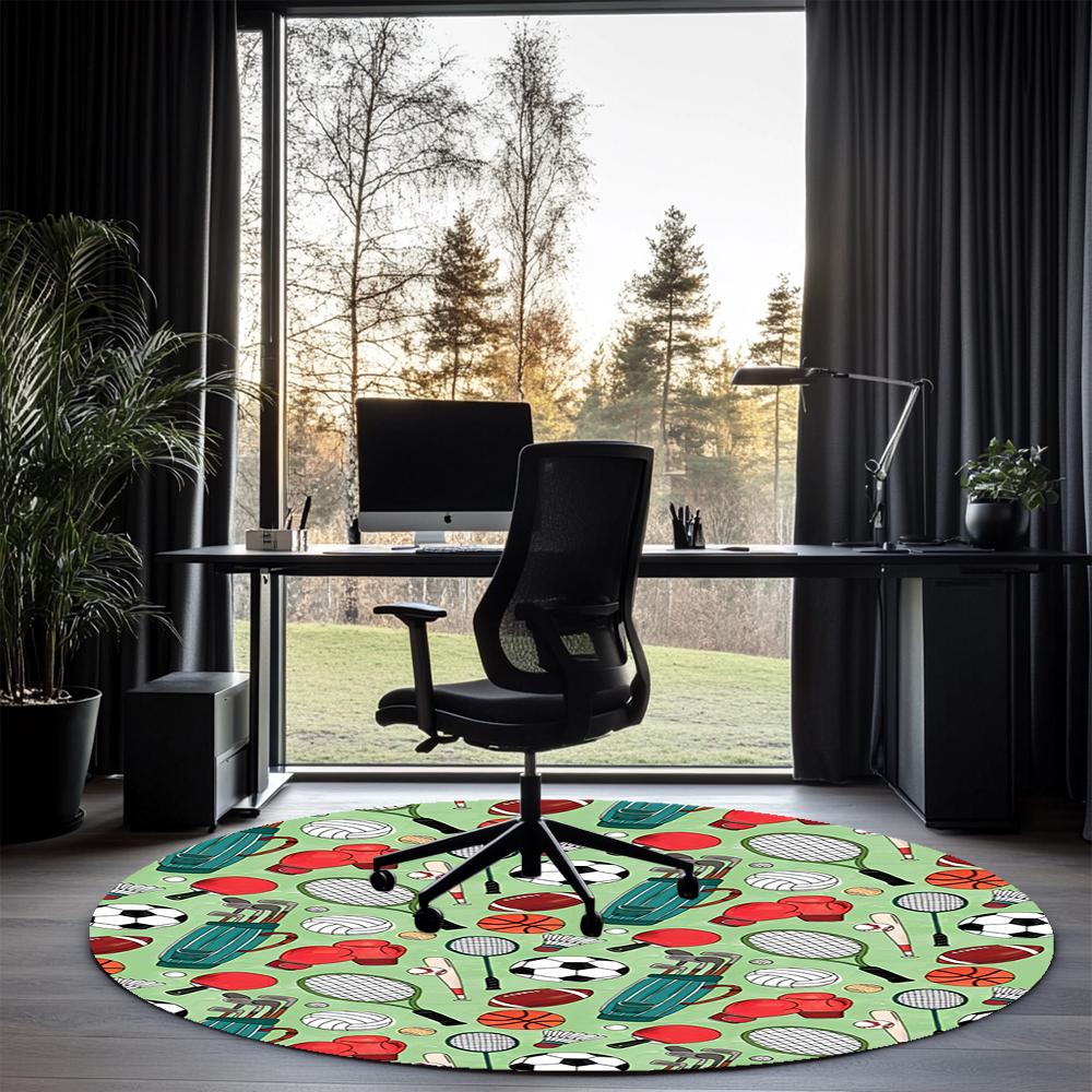ball sports Printed Round Rug Carpet Chair Rug Area Rug Entryway Doormats,for Office Chair Living Room Bedroom Kitchen Room.