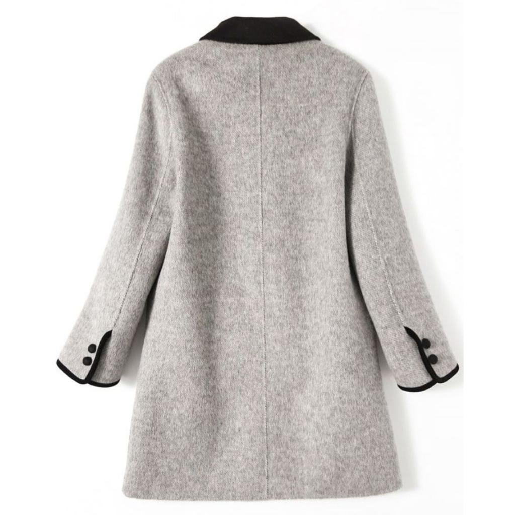 Осень и Зима Новая Мода Корейская Версия Приталенное Повседневное Универсальное Темпераментное Контрастного Цвета Пальто из Шерсти с Маленьким Лацканом для Женщин
