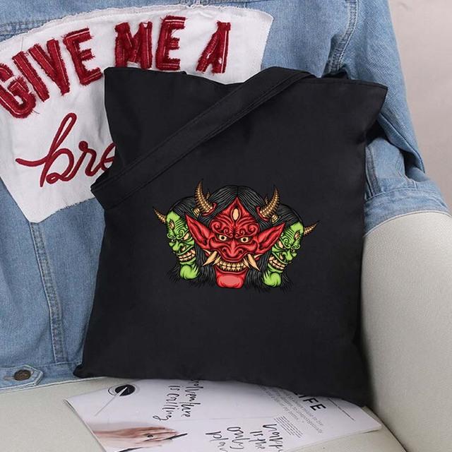 Сумка-шоппер из эко-холста, хлопка-шопера с мультяшными картинками, модная черная складная сумка с принтом, холщовая большая сумка