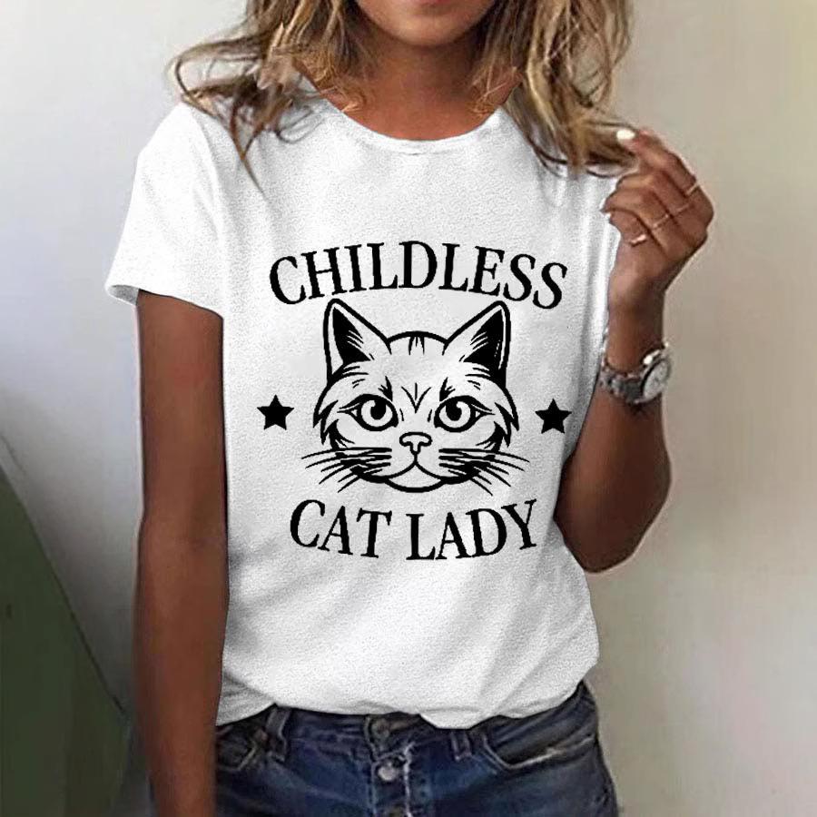 Summer Round Neck 3D Cat Print Top Fashionable Casual Short Sleeved Women's T-shirts