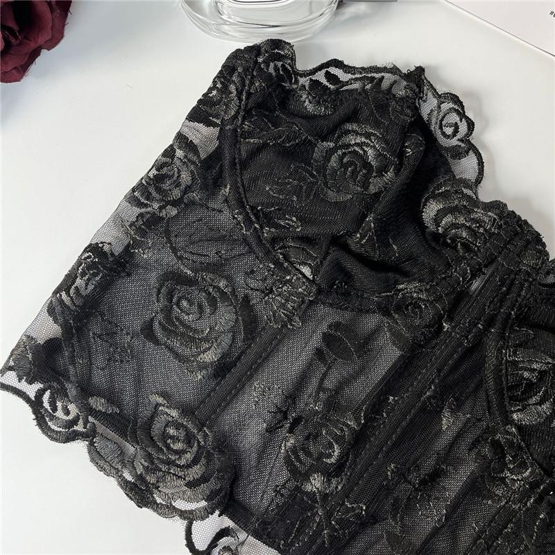 Женский сексуальный корсетный топ с кружевной вышивкой и цветочной перспективой, летний топ без бретелек
