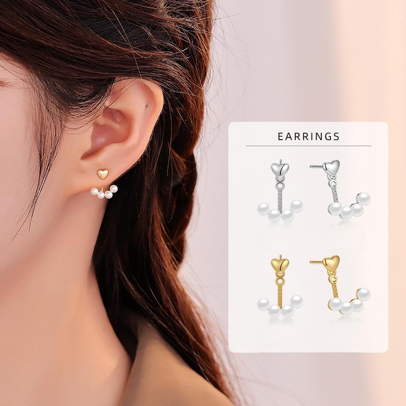 Elegant Rear Hanging Style Stud Earrings for Women 925 Sterling Silver Pearl Statement Jewelry Boucles Brincos Bijoux