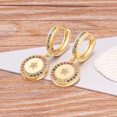 Trendy Bohemian Zircon Hollow Blue Evil Eye Hoop Earrings for Women Cute Unique Gold Color Crystal Drop Earrings Party Jewelry