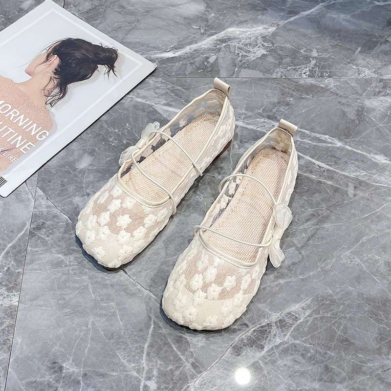 Новые складные балетки женские кружевные вышитые сетчатые туфли женские легкие элегантные платья лоферы женские дышащие туфли Мэри Джейн